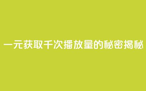 一元获取千次播放量的秘密揭秘  第1张