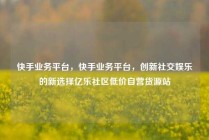 快手业务平台，快手业务平台，创新社交娱乐的新选择亿乐社区低价自营货源站