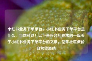小红书业务下单平台，小红书业务下单平台是什么，当然可以！以下是符合您要求的一篇关于小红书业务下单平台的文章。亿乐社区低价自营货源站
