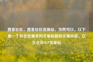 直客社区，直客社区货源站，当然可以。以下是一个符合您要求的文章标题和文章内容，亿乐社区SUP货源站