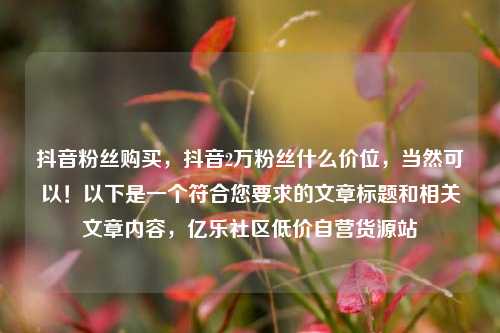抖音粉丝购买，抖音2万粉丝什么价位	，当然可以！以下是一个符合您要求的文章标题和相关文章内容，亿乐社区低价自营货源站  第1张