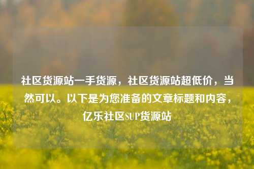 社区货源站一手货源，社区货源站超低价	，当然可以。以下是为您准备的文章标题和内容，亿乐社区SUP货源站  第1张