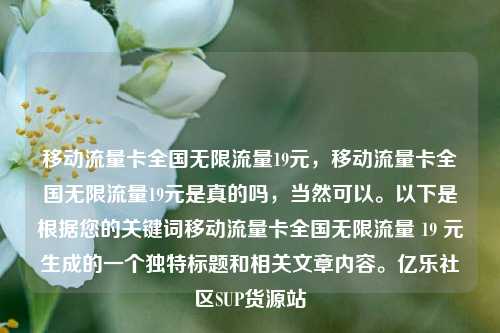 移动流量卡全国无限流量19元，移动流量卡全国无限流量19元是真的吗，当然可以。以下是根据您的关键词移动流量卡全国无限流量 19 元生成的一个独特标题和相关文章内容。亿乐社区SUP货源站  第1张