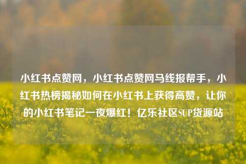 小红书点赞网，小红书点赞网马线报帮手	，小红书热榜揭秘如何在小红书上获得高赞，让你的小红书笔记一夜爆红！亿乐社区SUP货源站  第1张