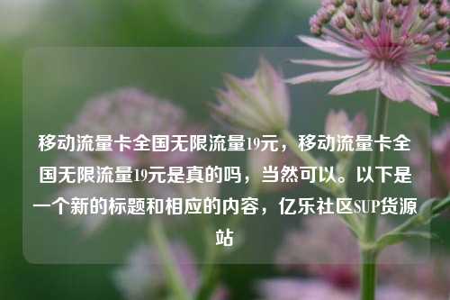 移动流量卡全国无限流量19元	，移动流量卡全国无限流量19元是真的吗，当然可以。以下是一个新的标题和相应的内容，亿乐社区SUP货源站  第1张